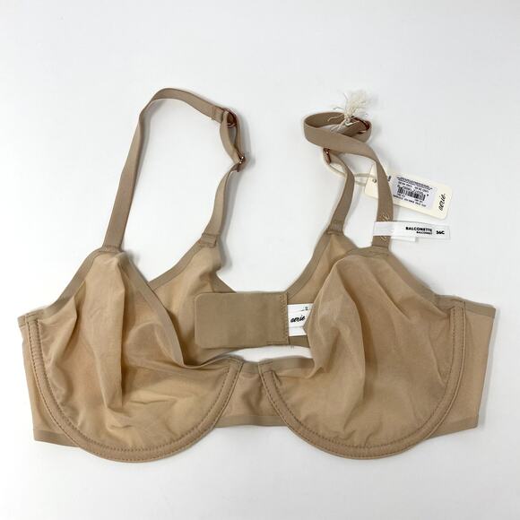 NEW Aerie Smoothez Sand Beige Mesh Unlined Wired Balconette Bra 36C - Picture 1 of 3